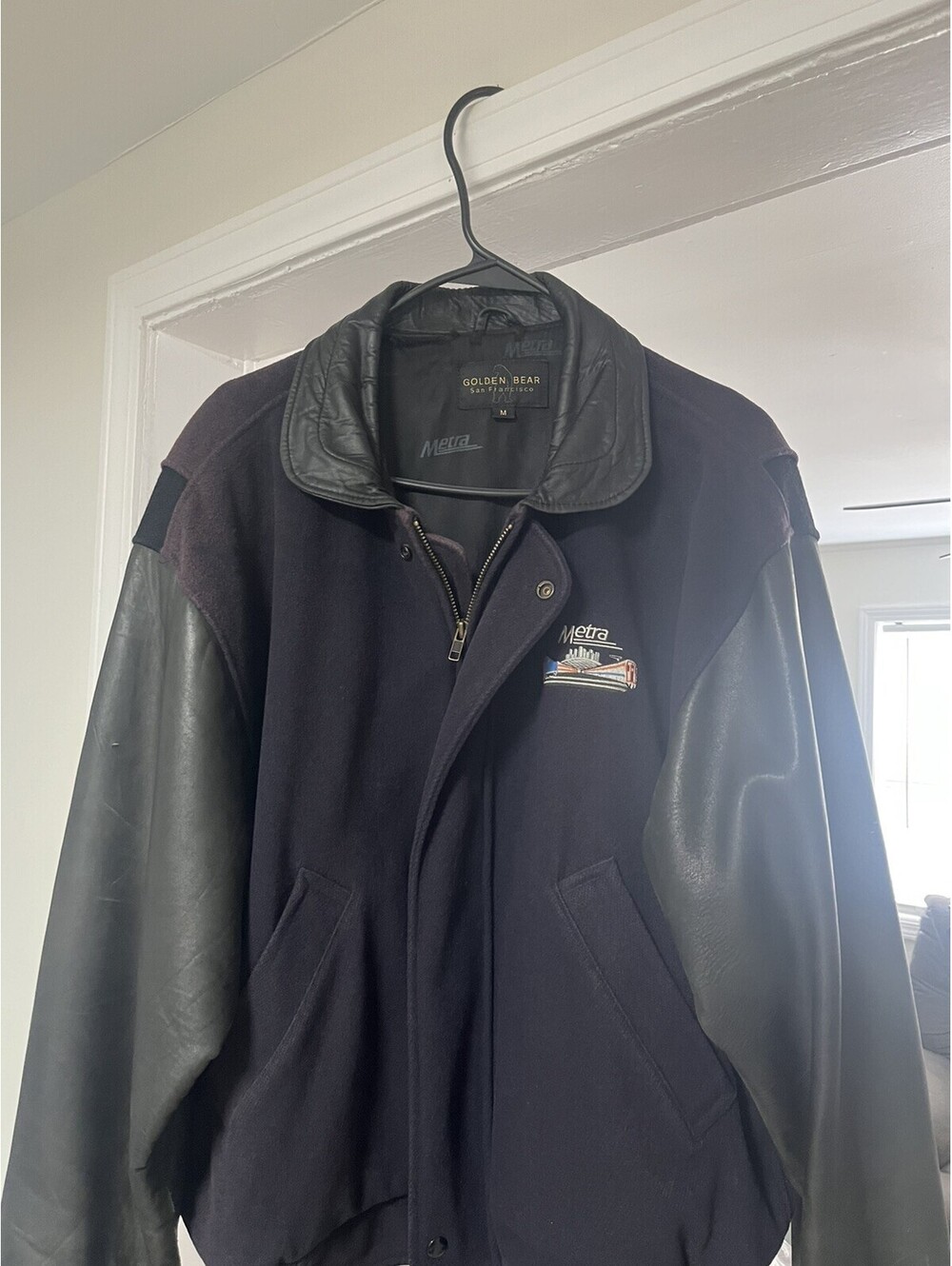 Vtg Golden Bear L Varsity Jacket Leather Wool Cashmere Metra Chicago Railroad